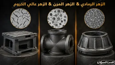 أنواع الحديد الزهر: الرمادي والمرن وعالي الكروم — متى تستخدم كل نوع؟