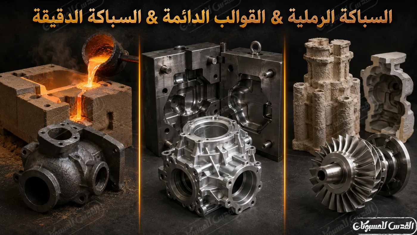 أنواع سباكة المعادن: الرملية والقوالب الدائمة والدقيقة — ومتى تناسبك كل طريقة؟